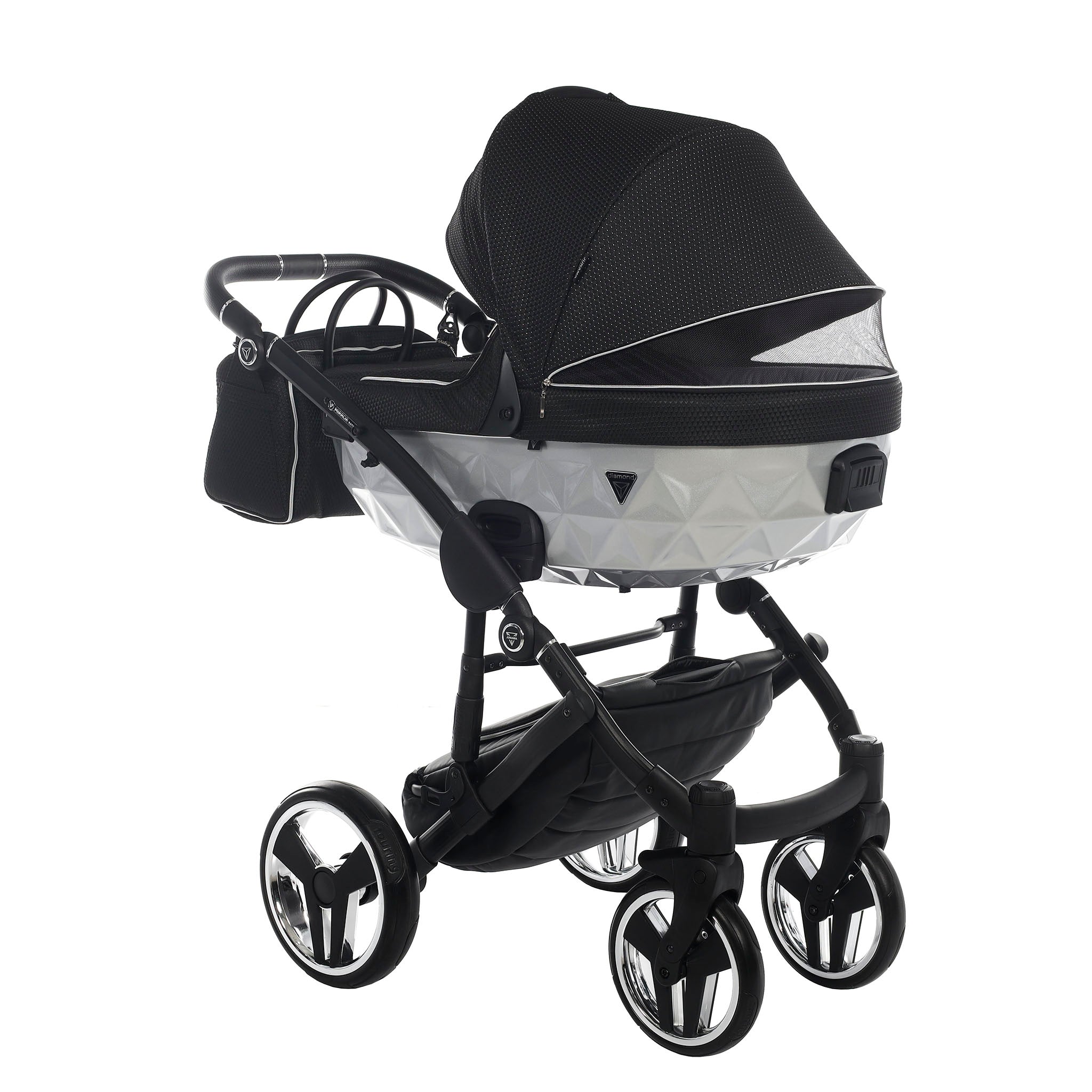 Junama Mirror Satin, baby prams or stroller 2 in 1 - Silver and Black, Code number: JUNMSAT01