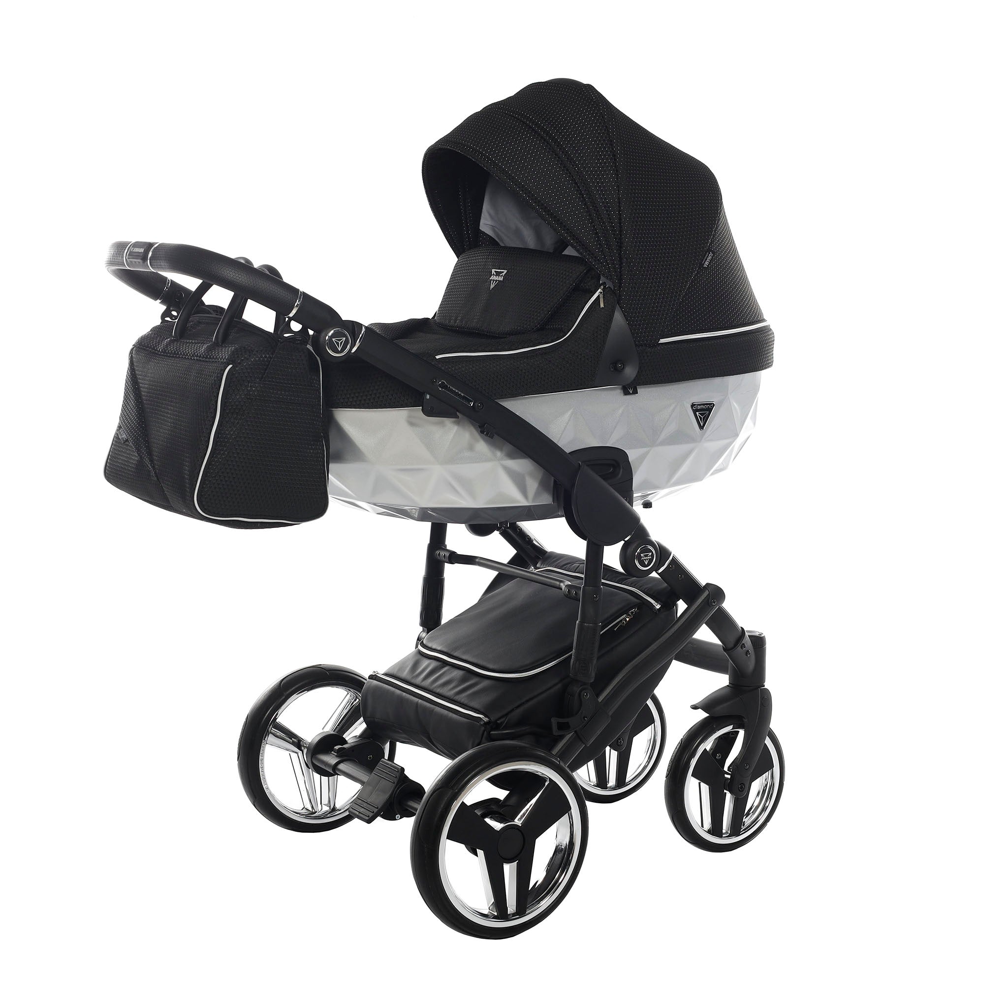 Junama Mirror Satin, baby prams or stroller 2 in 1 - Silver and Black, Code number: JUNMSAT01