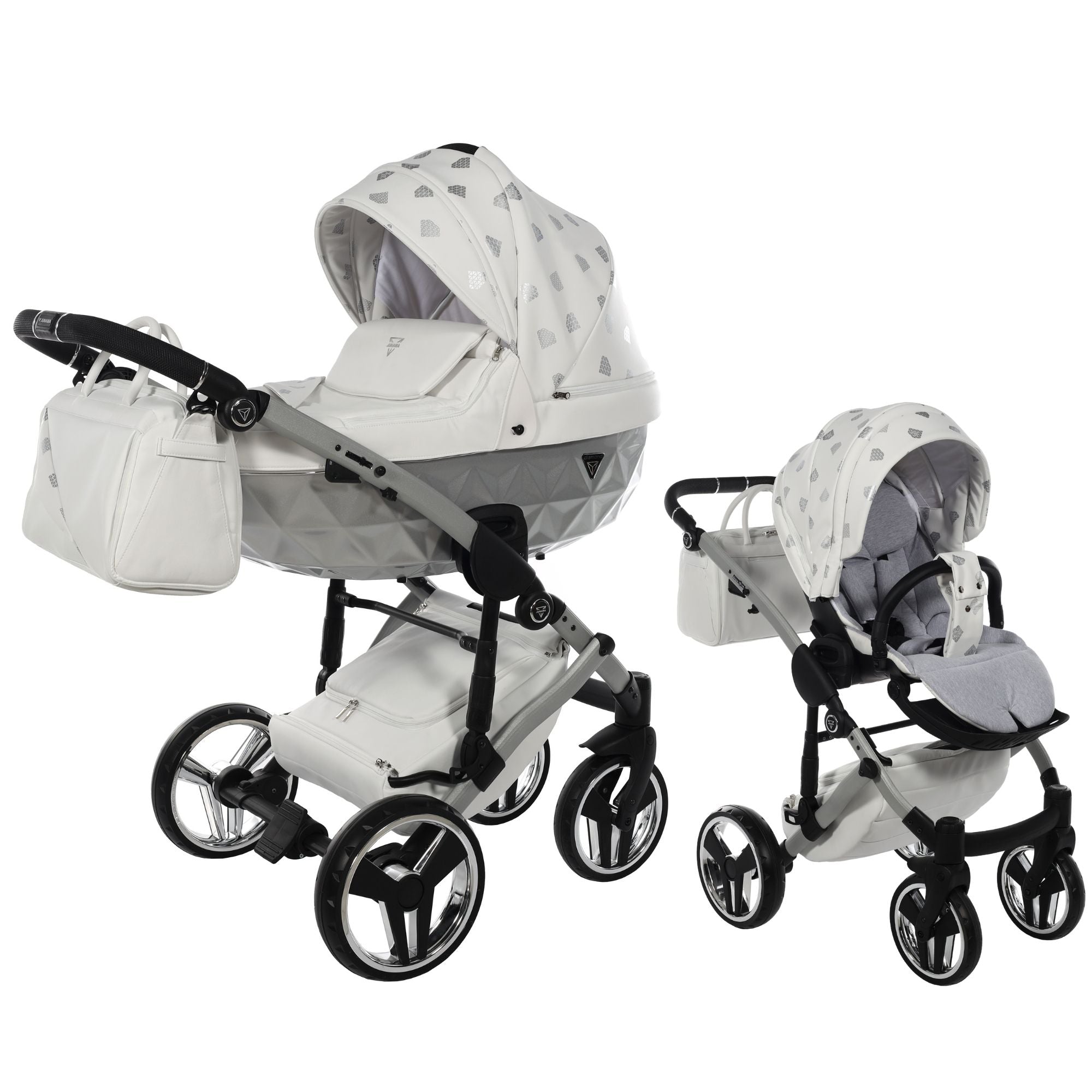Junama GLOW, baby prams or stroller 2 in 1 - Silver and White, Code number: JUNGLW03