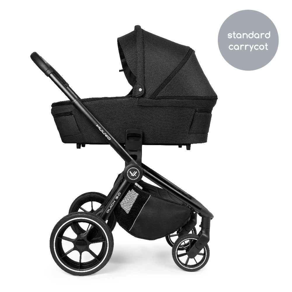 MUUVO Quick 3.0 baby stroller 2 in 1, carry cot and seat stroller, color Jet Black